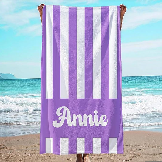 JML Personalized Beach Towel with Name, Custom Cabana Stripe Beach Towel, Customized Microfiber Pool Towel, Quick Dry & Absorbent Swim Towel for Adult,Mother's Day, Birthday, Summer Holiday,Vacation-FlexoryFit