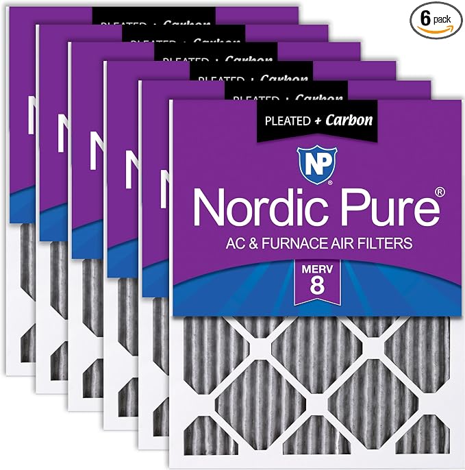 Nordic Pure 16x25x1 Furnace Air Filters MERV 8 Pleated Plus Carbon 6 Pack by NordicPure
