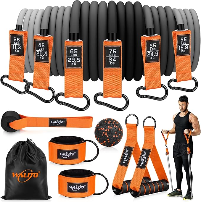 WALITO Resistance Bands Set - Exercise Bands with Handles, Door Anchor, Legs Ankle Straps, for Heavy Resistance Training, Physical Therapy, Muscle Training, Yoga, Home Workouts-FlexoryFit
