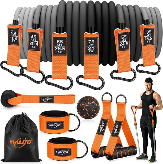 WALITO Resistance Bands Set - Exercise Bands with Handles, Door Anchor, Legs Ankle Straps, for Heavy Resistance Training, Physical Therapy, Muscle Training, Yoga, Home Workouts-FlexoryFit