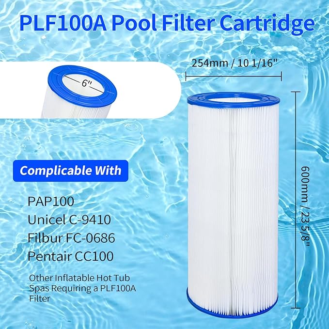1 Pack PLF100A Pool Filters Provides Clean Water Filtration, Replaces for Pentair CC100, CCRP100, PAP100, PAP100-4, Unicel C-9410, R173215, Filbur FC-0686, L xOD:23 5/8" x10 1/16", 100 Sq.Ft