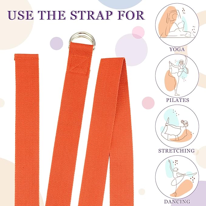 Leyndo 24 Pieces Yoga Strap Stretching Pilates Exercise Adjustable Straps 6 ft Non Elastic Yoga Belt with Adjustable D Ring Buckle for Pilates Gym Workouts Fitness-FlexoryFit