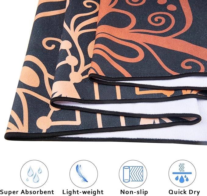 QiyI Yoga Mat Towel with Corner Pockets, Non Slip Sweat Absorbent Hot Yoga Towels, Soft Yoga Blankets with Travel Bag, Skidless Mat Cover for Workout, Gym, Fitness - 70"x26", Luxury Golden Mandala-FlexoryFit