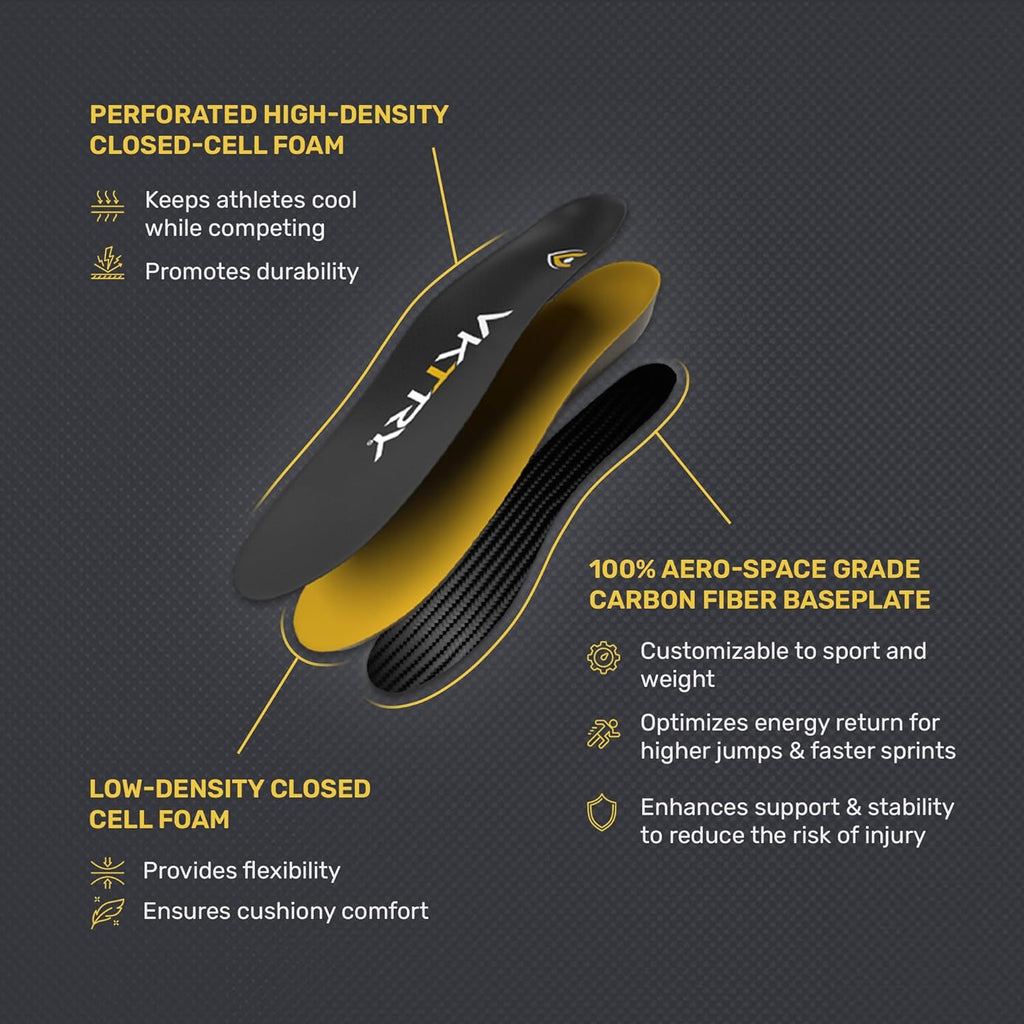 VKTRY Gold for Cleated Shoes - Carbon Fiber Performance Insoles - Customized Inserts for Soccer & Track | Run Fast, Jump High, Land Soft, Support Recovery, US: Men 11-11.5, Women 13-13.5, <120lb