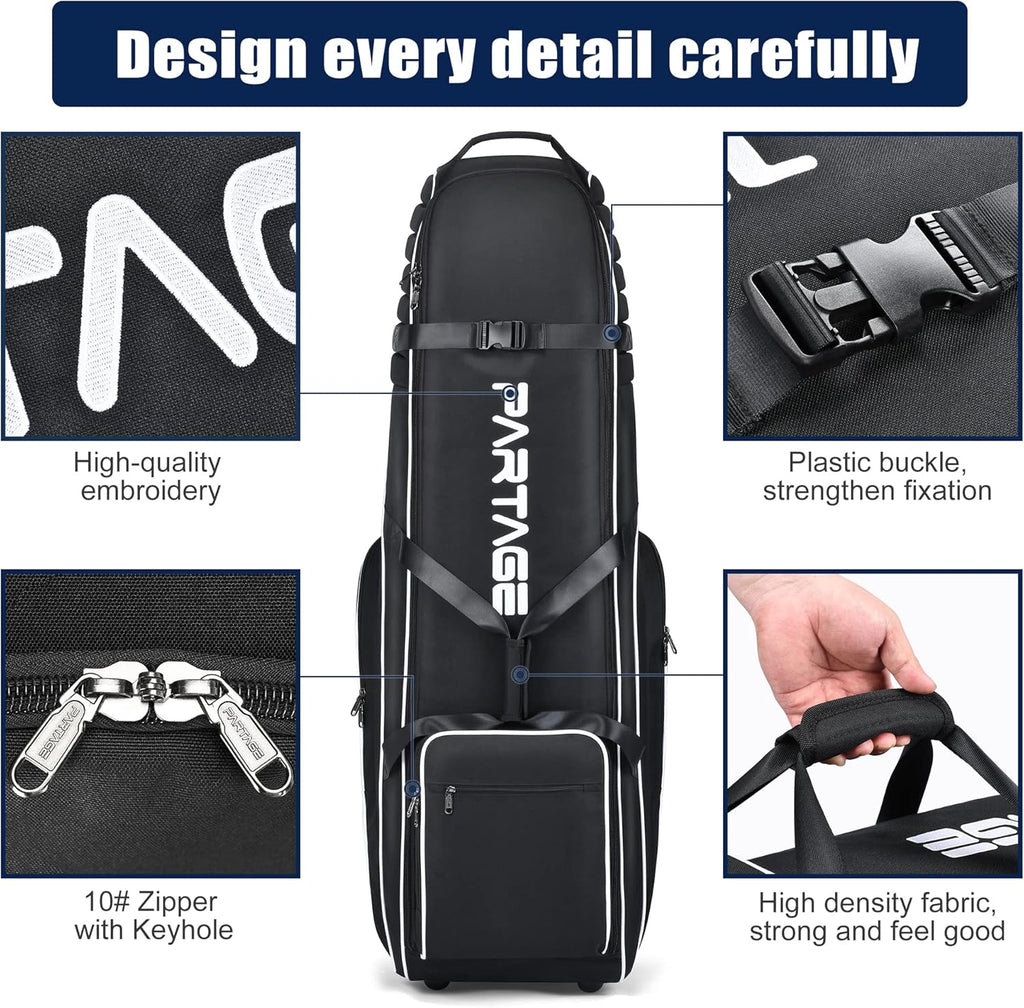 Partage Golf Travel Bag with Wheels, Golf Travel Case for Airlines, 900D Heavy Duty Oxford -Black