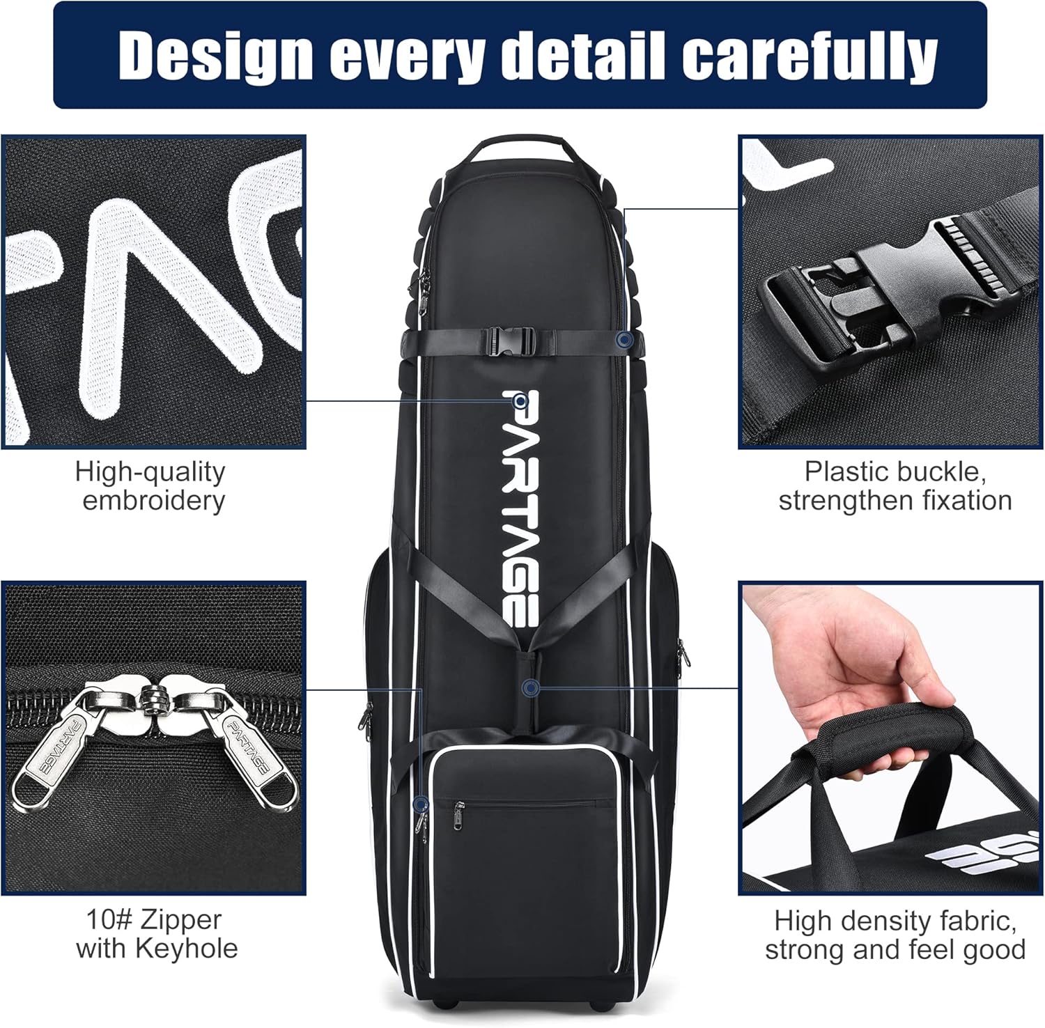 Partage Golf Travel Bag with Wheels, Golf Travel Case for Airlines, 900D Heavy Duty Oxford -Black