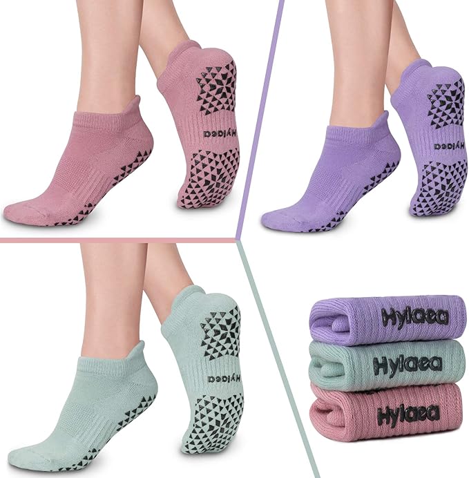 Hylaea Unisex Non Slip Socks with Grip for Yoga, Hospital, Pilates, Barre | Ankle, Cushioned-FlexoryFit