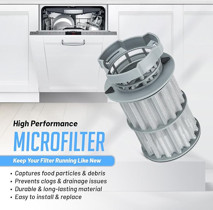 New Upgraded 00645038 645038 Micro Filter Dishwasher Drain Filter Compatible with Bosch Thermador Kenmore Dishwasher filter, Part Replaces AP4339631, 00651097, 1560725, 651097, AH3479708, EA3479708