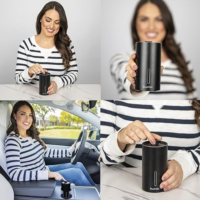BlueHills Waterless Diffuser Cordless Car Essential Oil Aromatherapy Large Room Portable USB Travel Battery Operated Hotel Home Premium Mini Traveling Diffuser J03 Black