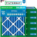 Filterbuy 24x25x4 Air Filter MERV 13 Optimal Smoke & Allergy Defense, by Filterbuy