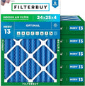 Filterbuy 24x25x4 Air Filter MERV 13 (MPR 1900) Health Defense Replacement (6-Pack), Electrostatic Pleated HVAC AC Furnace Filters, Made in USA (Actual Size: 23.75 x 24.75 x 3.63)