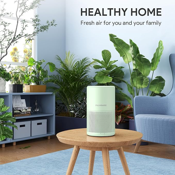 FULMINARE Air Purifiers for Home H13 True HEPA Air Filter Quiet Air Cleaner With Night Light Portable Small Air Purifier for Bedroom Office Living Room (Green 2 Pack)