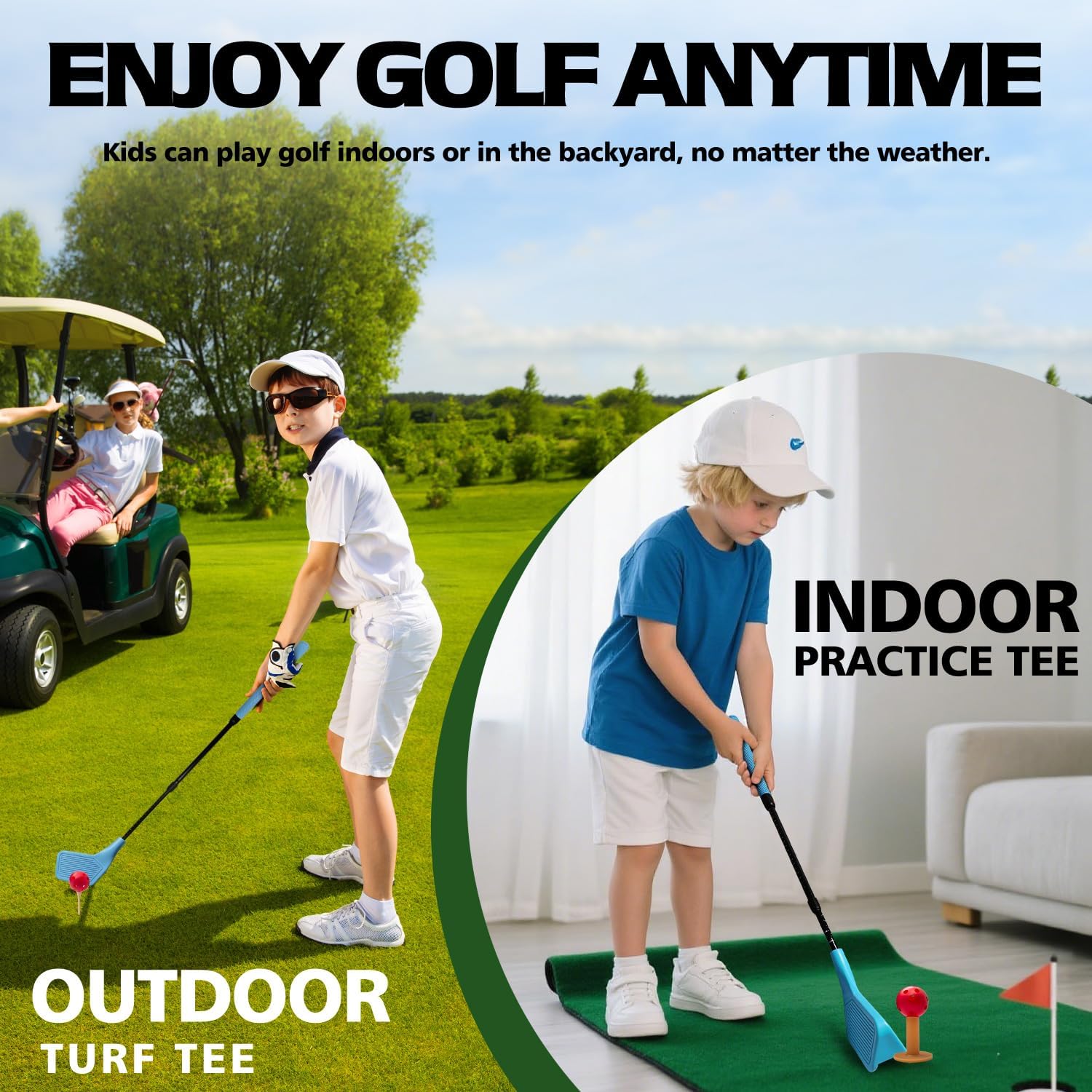 Kids Golf Club Set, Adjustable Backyard Outdoor Indoor Golf Clubs with Oversized Club Heads for Kids, Juniors, and Family Play Golf Game in Grass, Parks, Yards (Blue)
