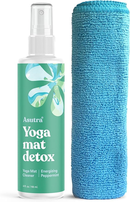 ASUTRA Yoga Mat Cleaner Spray (Energizing Peppermint), 4 fl oz - No Slippery Residue, Organic Essential Oils, Deep-Cleansing for Fitness Gear & Gym Equipment, Microfiber Towel Included-FlexoryFit