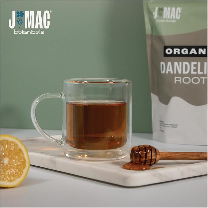 J Mac Botanicals Organic Dandelion Root (16 oz) unroasted, herb for tea and other infusions, Packaged in the USA, Certified USDA Organic-FlexoryFit
