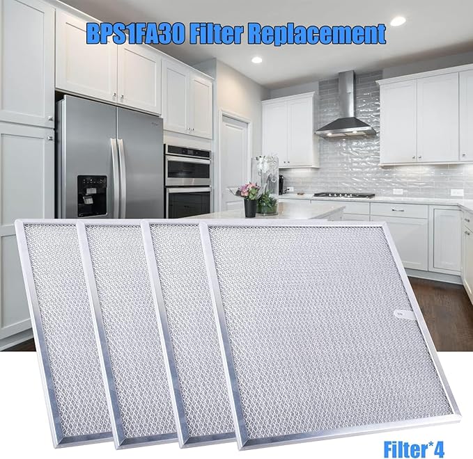 BPS1FA30 Range Hood Grease Filter 11-3/4" x 14-1/4" x 3/8" Compatible with Broan QS1 Nutone Allure WS1 QS2 30" Range Hood, Replaces 99010299 S99010299 S99010305 AP3378953 (4 Pack)
