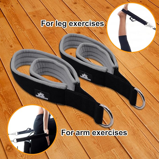 1 Pair Enhanced Pilates Double Loop Straps for Reformer, Thickened D-Ring Handle Straps, Yoga Exercise Accessories in 2 Lengths and Multicolor for Home Gym Workout-FlexoryFit