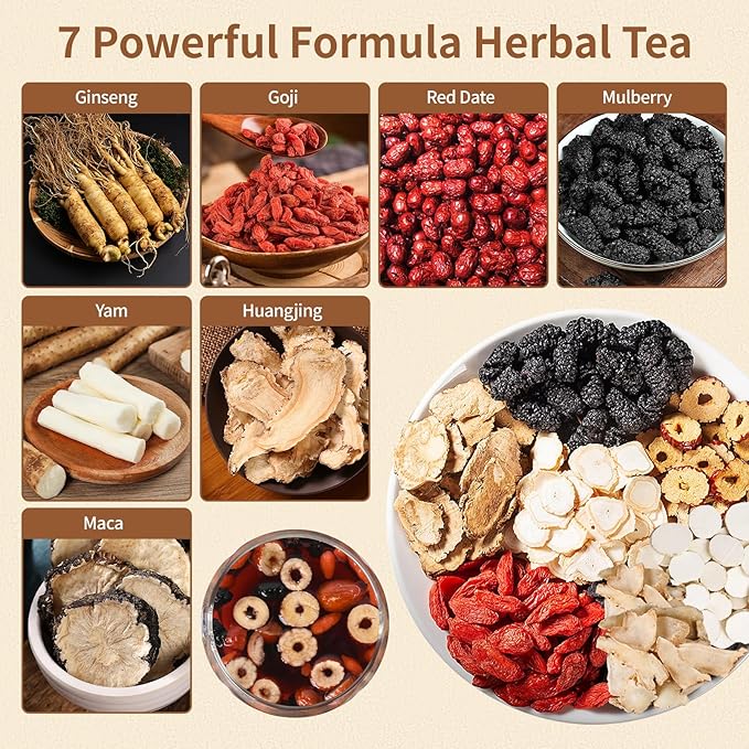 Kidney Tea Formula Ginseng Six Treasure Tea - Natural Chinese Traditional Herbal Ginseng Five Treasures Kidney Detox Cleanse Teabag For Men Women - 30 Bags-FlexoryFit