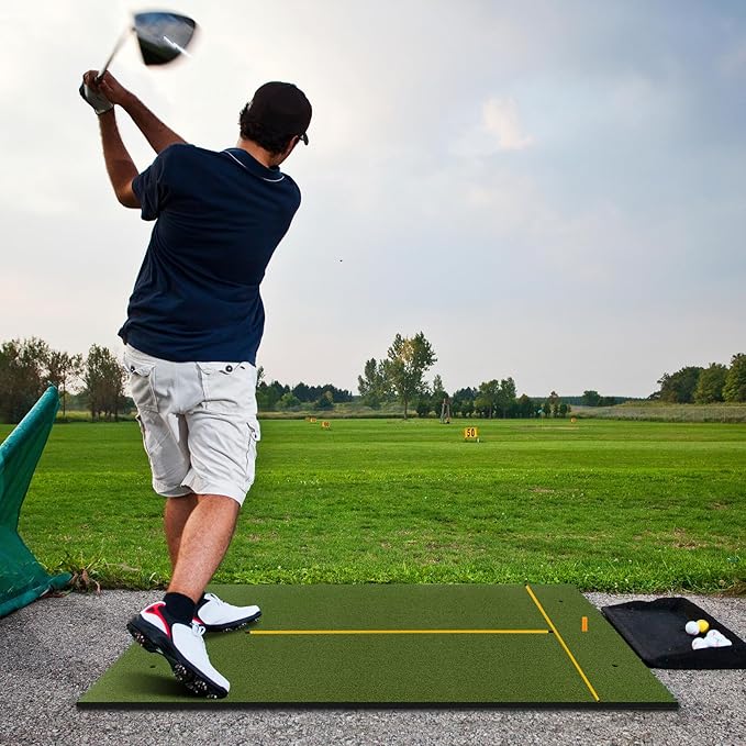Tangkula Golf Hitting Mat, Artificial Turf Mat for Indoor/Outdoor Golf Practice Includes 2 Rubber Tees & 2 Alignment Sticks, Golf Training Mat for Home Backyard Garage