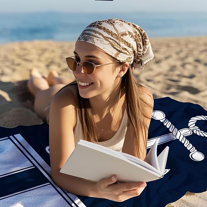 JML Personalized Beach Towel with Name, Custom Anchor Beach Towel, Customized Microfiber Pool Towel, Quick Dry & Absorbent Swim Towel for Adult,Anniversary, Birthday, Summer Holiday,Vacation-FlexoryFit