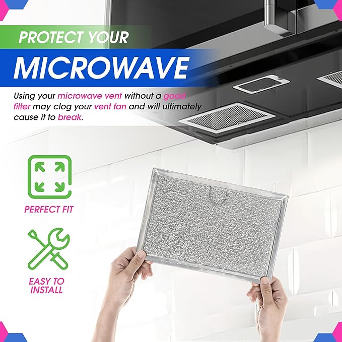Microwave Filter Replacement 5.12” x 7.64” Fits Frigidaire 5304464105 WB06X10608 GE Microwave Filter - Aluminum Mesh Screen Grease Filter - Filters Air Entering Over the Range Oven Vent Fan