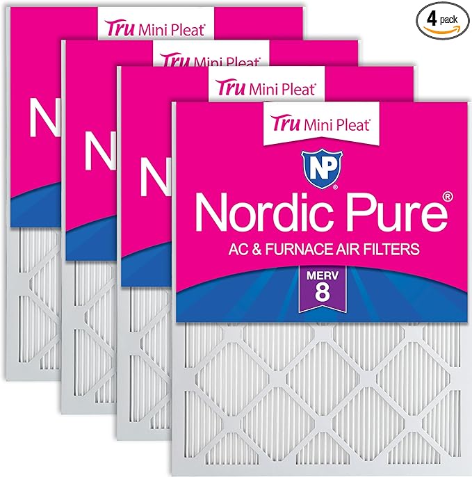 Nordic Pure 16x24x1 (Actual Size: 15 3/8 x 23 3/8 x 3/4) Tru Mini Pleat MERV 8 AC Furnace Air Filters - 2.5X More Media for Longer-Lasting, High-Efficiency Filtration - 4 Pack