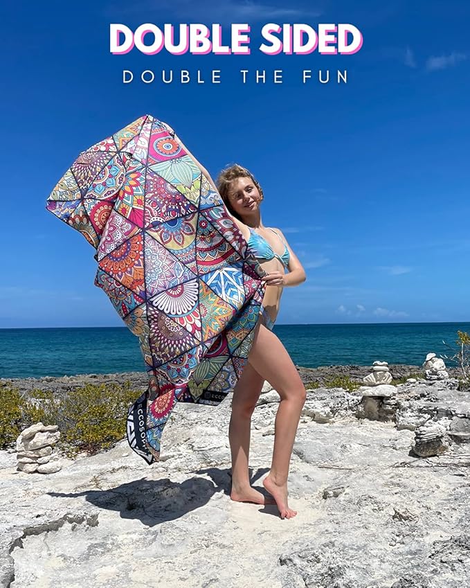ECCOSOPHY Microfiber Beach Towel - Sand Free Towels are Quick Dry, Light Weight, Super Absorbent - Perfect Pool, Travel, Cruise, Camping Essentials - Oversized Extra Large for Adults 71x35 in-FlexoryFit