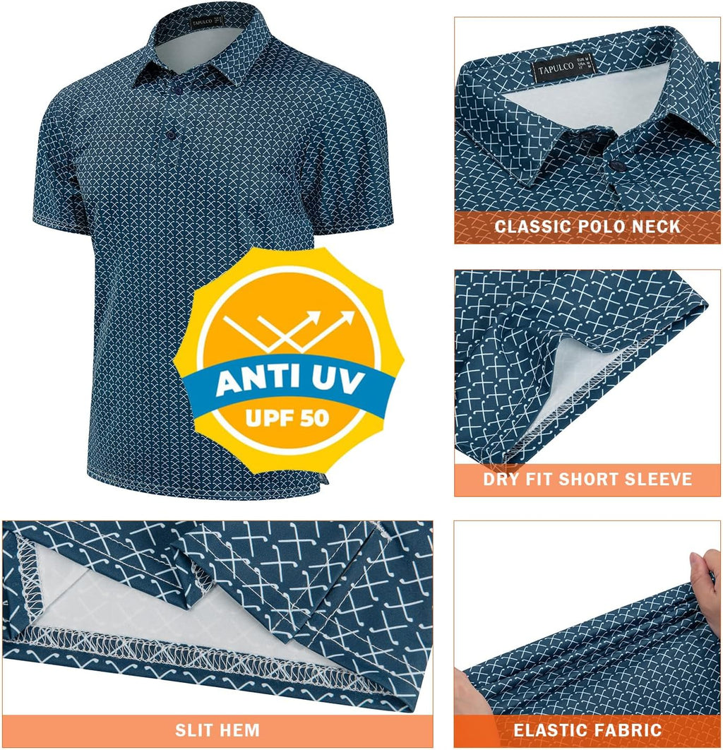 TAPULCO Mens Quick Dry Polo Shirts Camouflage Pattern Performance Athletic Lightweight Breathable Casual Golf Tshirts