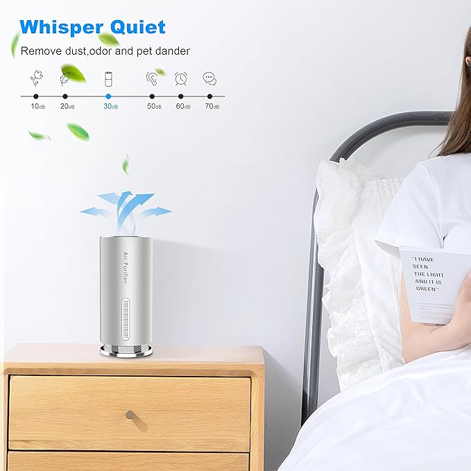 Portable Air Purifier for Car,Timeage Air Ionizer with HEPA Filter,UVC Light, Negative Ion,helps Remove Smoke Odor Pollen Allergens,Metal Enclosure,Silver