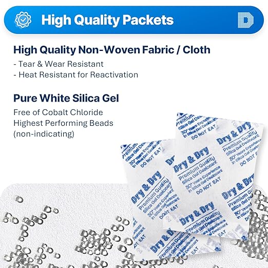 Dry & Dry 20 Gram [200 Packets] Silica Gel Packets Desiccants, Silica Packets - Rechargeable Silica Gel Packs, Silica Gel Packets, Desiccants Packets, Silica Gel