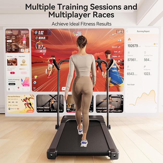 Walking Pad Treadmill with Handle bar, 3.0HP Small Foldable Treadmills for Home with APP Remote Control and LED Display, 7.5MPH Portable Treadmill 300 Lbs Capacity-FlexoryFit