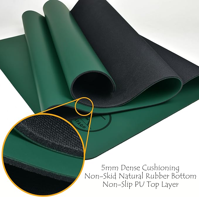Tatago Hot Yoga Mat Non Slip-Professional Grade Natural Rubber Yoga Mat, Pliates Mat, Stretching Mat or exercise mats for home workout. Nonslip for Hot and Sweaty Classes. Includes Yoga Strap for Carrying and Stretching too.-FlexoryFit
