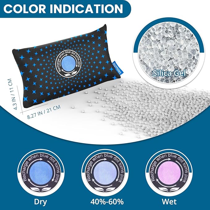 500g × 2 [2.2 lb] Rechargeable Car Dehumidifier Bag, Microwave Fast Reactivation Large Desiccant Packs for Storage Gun Safe Car Bathroom, Silica Gel Moisture Absorber for Camera and Valuables