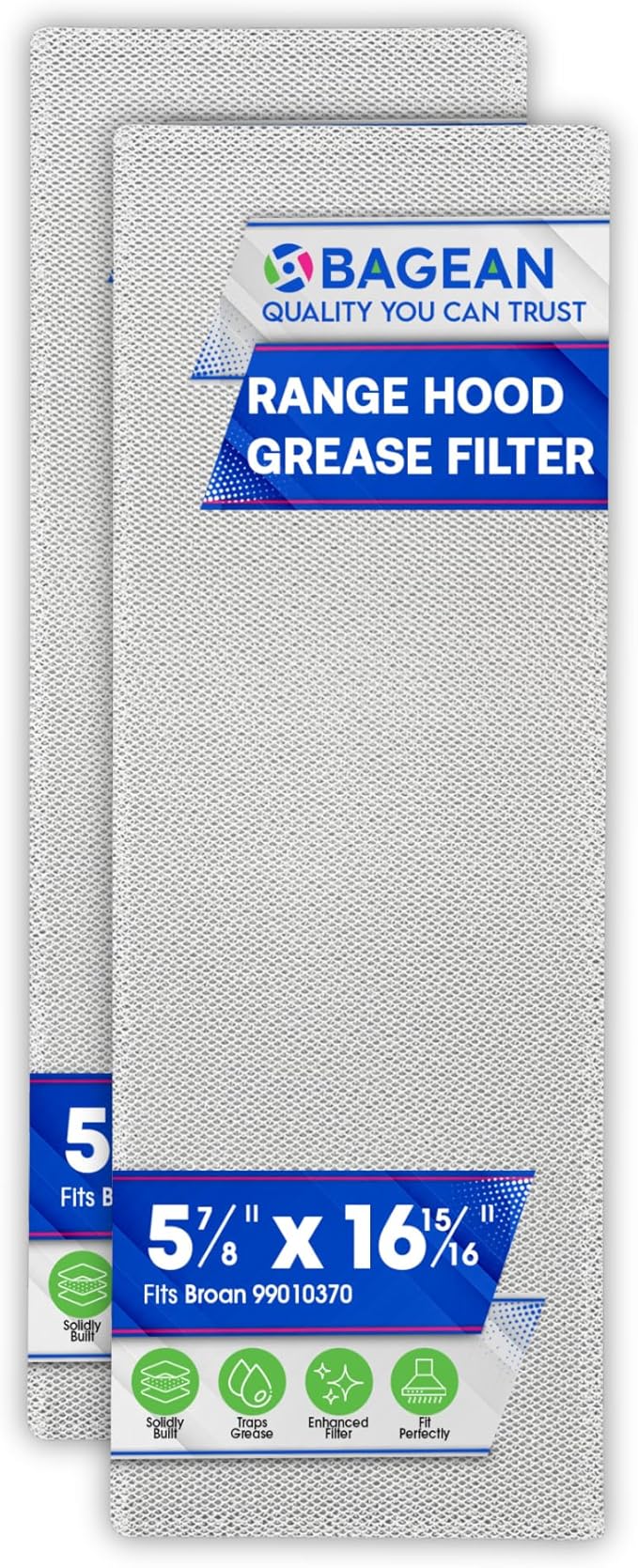 Bagean Stove Hood Vent Filter 5.87” x 16.93” 99010370 Compatible with Broan Range Hood Filter Replacement - Bendable Aluminum Screen for Kitchen Overhead Fan - Blocks Grease & Filters Oven Air (2-Pk)