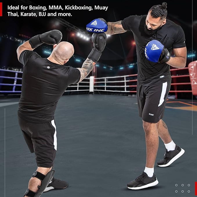 RDX Boxing Pads Focus Mitts, Maya Hide Leather Curved Hook and Jab Target Hand Pads, Great for MMA, Kickboxing, Martial Arts, Muay Thai, Karate Training, Padded Punching, Coaching Strike Shield