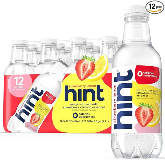 Hint Water Strawberry Lemon, Pure Water Infused with Strawberry and Lemon, Zero Sugar, Zero Calories, Zero Sweeteners, Zero Preservatives, Zero Artificial Flavors,16 Ounce Bottles, (Pack of 12)-FlexoryFit