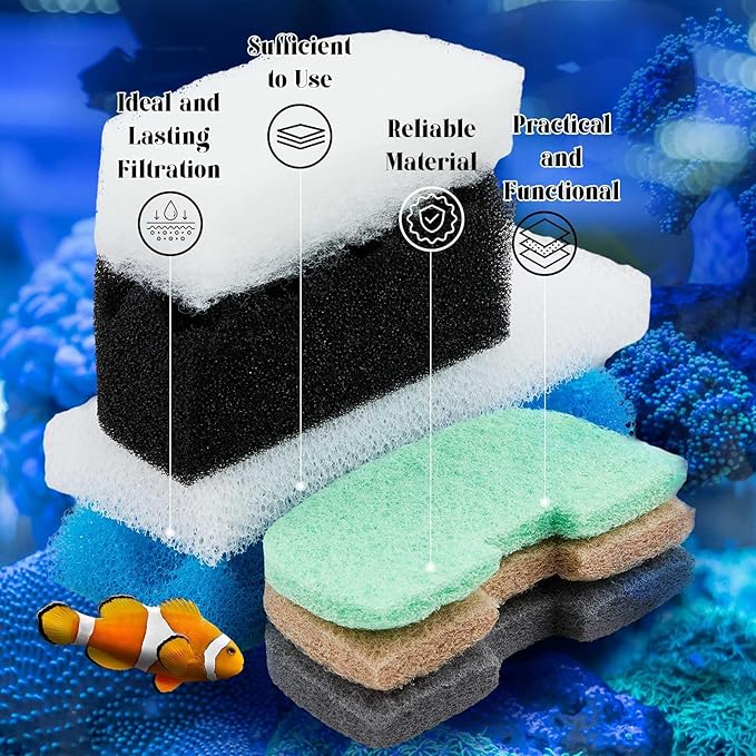 52 Pcs Replacement Filter Media Kit Compatible with Fluval 206/207 Aquarium Filters Include Biological Foams Ammonia Remover Phosphate Pads Nitrite Remover, Towel and Grease