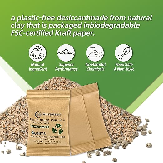 Kraft Clay Desiccants Packs for Safe, 132 Gram 210 Packs Dehumidifier for Gun Safe, 4 Unit Military Grade Moisture Absorbers, Conforms to MIL-D-3464E Type I & II Absorbents