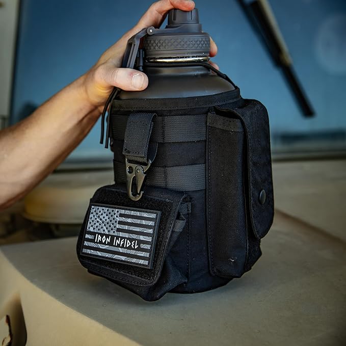 Iron InfideI Battle Bottle Sleeve - 64 oz and 32 oz Water Bottle Sleeve Only for Half Gallon 1L Steel Water Bottle | Rugged Cover with Molle for Versatile Design with Storage for Phone, Wallet & Keys-FlexoryFit