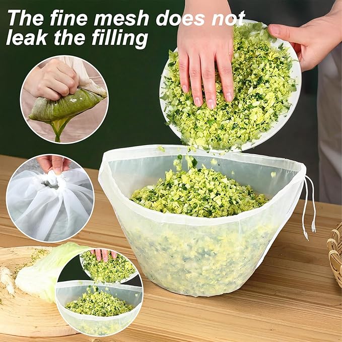 Bowl-Shaped Nylon Nut Milk Bags, 6PCS Bowl Shaped Fine Mesh Strainer Reusable Drawstring Cheese Cloth Filter Bags White for Almond Milk Greek Yogurt Juicing Coffee