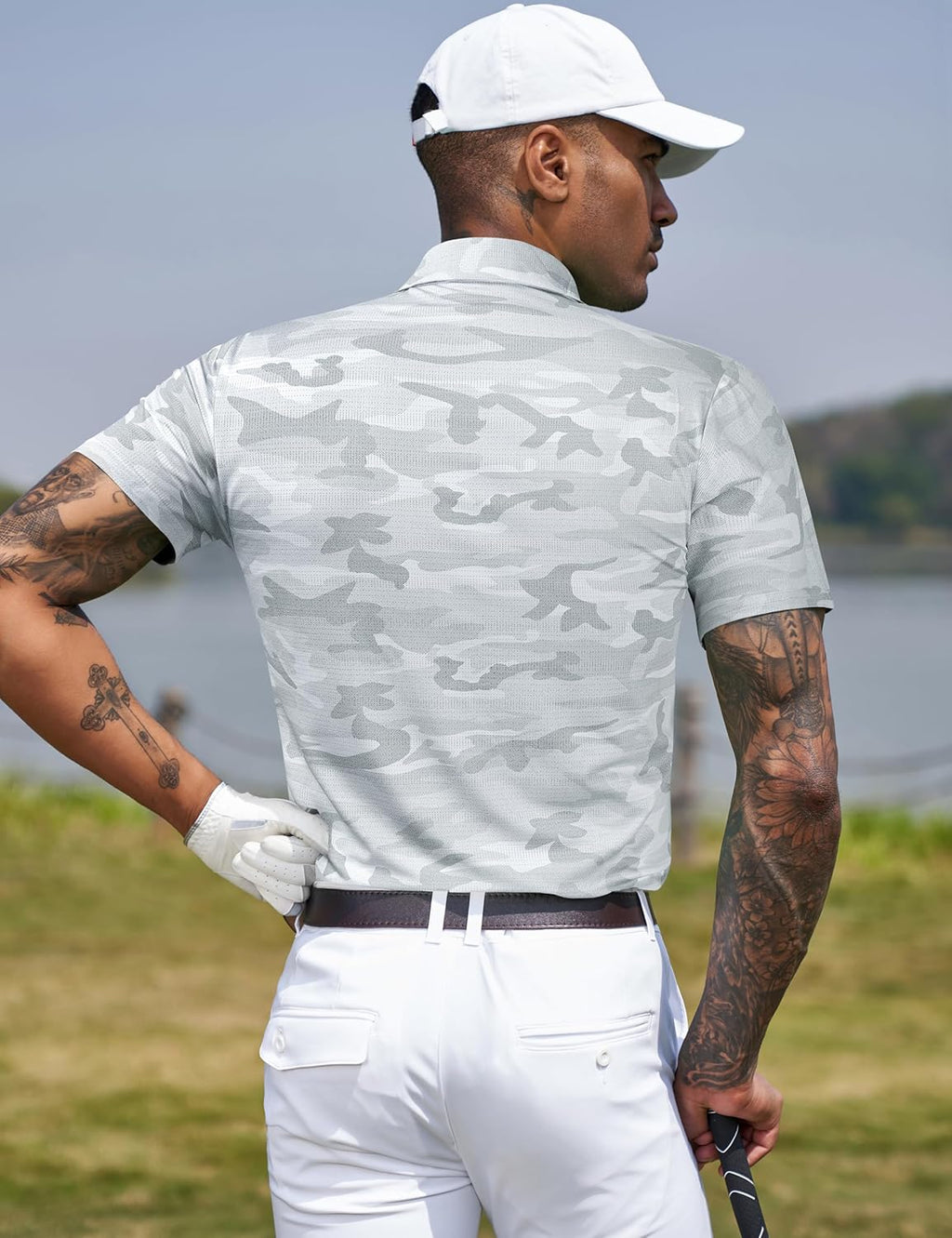 TAPULCO Mens Quick Dry Polo Shirts Camouflage Pattern Performance Athletic Lightweight Breathable Casual Golf Tshirts