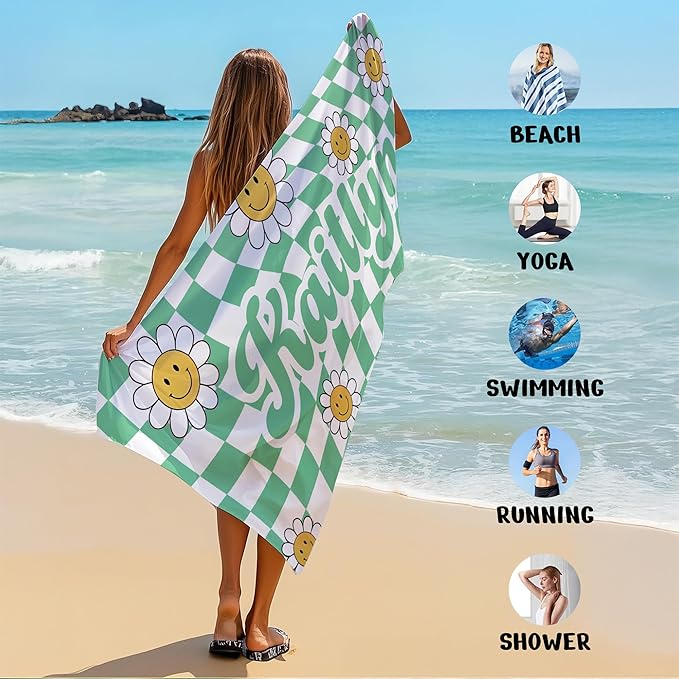 JML Personalized Beach Towel with Name, Custom Flower Beach Towel, Customized Microfiber Pool Towel, Quick Dry & Absorbent Swim Towel for Adult,Anniversary, Birthday, Summer Holiday,Vacation-FlexoryFit
