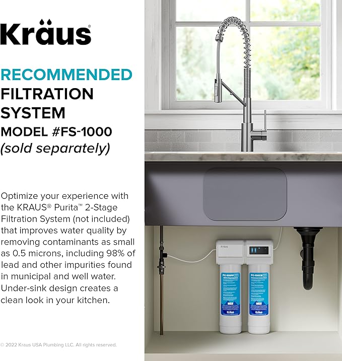 KRAUS Oletto 2-in-1 Commercial Style Pull-Down Single Handle Water Filter Kitchen Faucet for Reverse Osmosis or Water Filtration System in Spot-Free Antique Champagne Bronze, KFF-2631SFACB