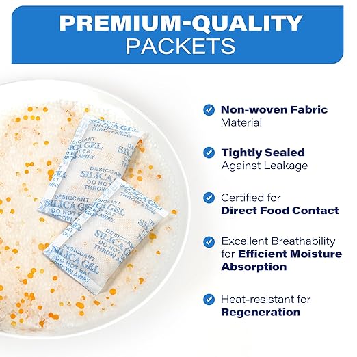 LotFancy Silica Gel Packets, 10 Gram 30 Packs Rechargeable Desiccant Dehumidifier, Indicating (Orange to Dark Green), Moisture Absorbing Bag for Clothes Shoes Ammo Storage
