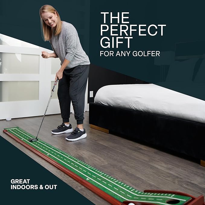 Perfect Practice Golf Putting Mat - Portable Putting Green, Indoor & Outdoor Practice, with Ball Return - Golf Training Aid for Home, Office, Backyard - Golfing Gifts for Men