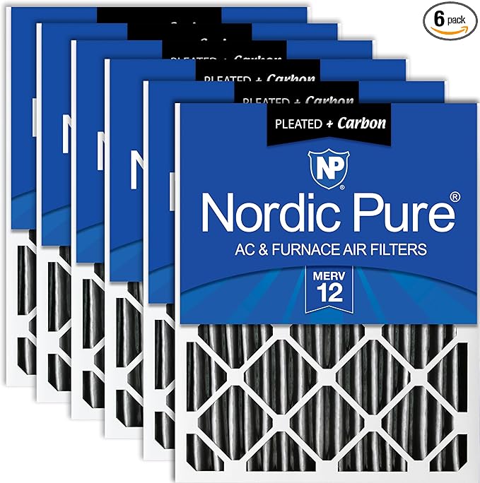 Nordic Pure 20x24x4 (19_3/8 x 23_3/8 x 3_5/8) Pleated Air Filter MERV 12 Plus Carbon 6 Pack