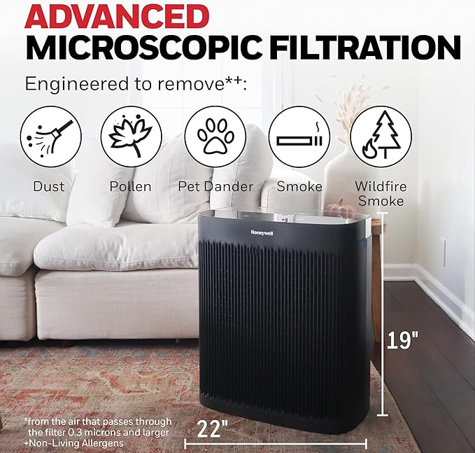 Honeywell HEPA Air Purifier for Home, 2423 Ft² Rooms in 1 Hour, Air Quality - Image 2