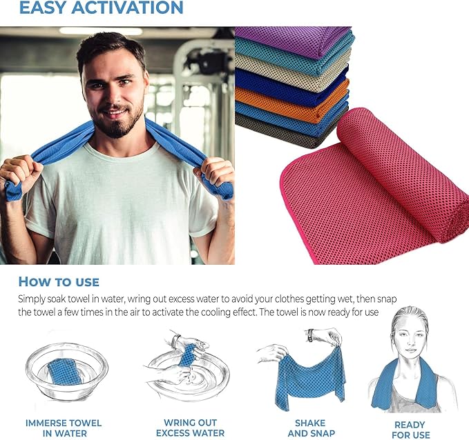 4 Packs Cooling Towel (40 x 12), Ice Towel, Microfiber, Soft Breathable Chilly Towel Stay Cool for Yoga, Workout, Sport, Gym, Camping, Fitness, Running, Workout & More Activities - Multicolor-FlexoryFit