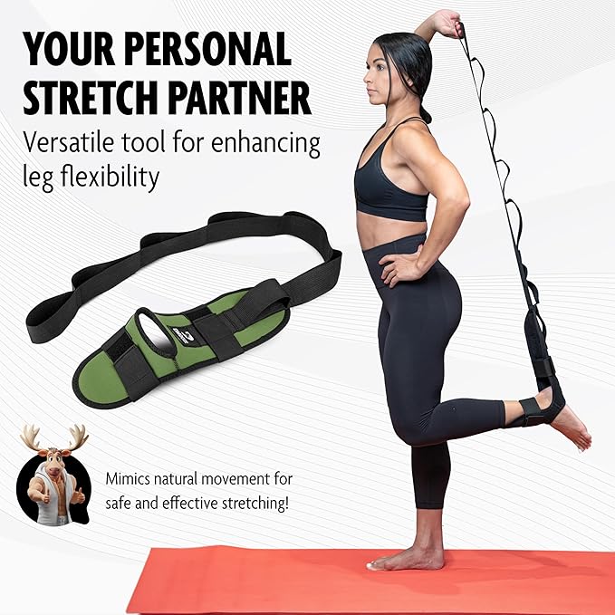 DMoose Fitness Foot & Calf Stretcher with Adjustable Padded Stretching Strap for Plantar Fasciitis, Hamstring, Heel Spurs and Achilles Tendonitis Relief - Yoga Leg Stretch Strap for Flexibility-FlexoryFit