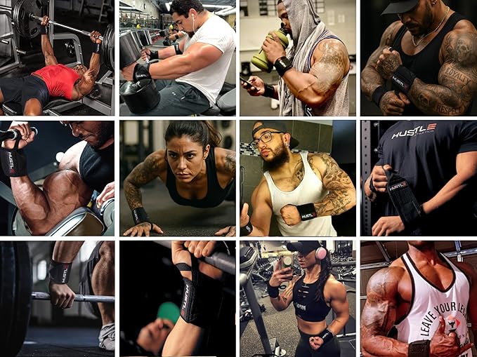 Hustle Athletics Wrist Wraps for Weightlifting – Max Wrist Support for Safe & Heavy Lifts, USPA Approved 18" & 12" Lengths, Thumb Loop Gym Straps for Powerlifting & Weight Lifting for Men and Women-FlexoryFit